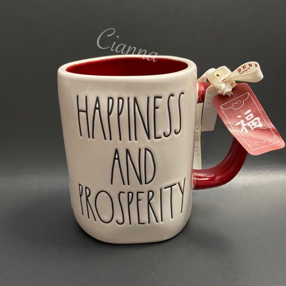Rae Dunn Happiness And Prosperity Double Sided Mug